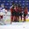 PLYMOUTH, MICHIGAN - APRIL 3: Canada's Brianne Jenner #19 celebrates with Rebecca Johnston #6, Natalie Spooner #24, Erin Ambrose #23 and Marie-Philip Poulin #29 after a third period goal against Russia's Maria Sorokina #69 during preliminary round action at the 2017 IIHF Ice Hockey Women's World Championship. (Photo by Matt Zambonin/HHOF-IIHF Images)

